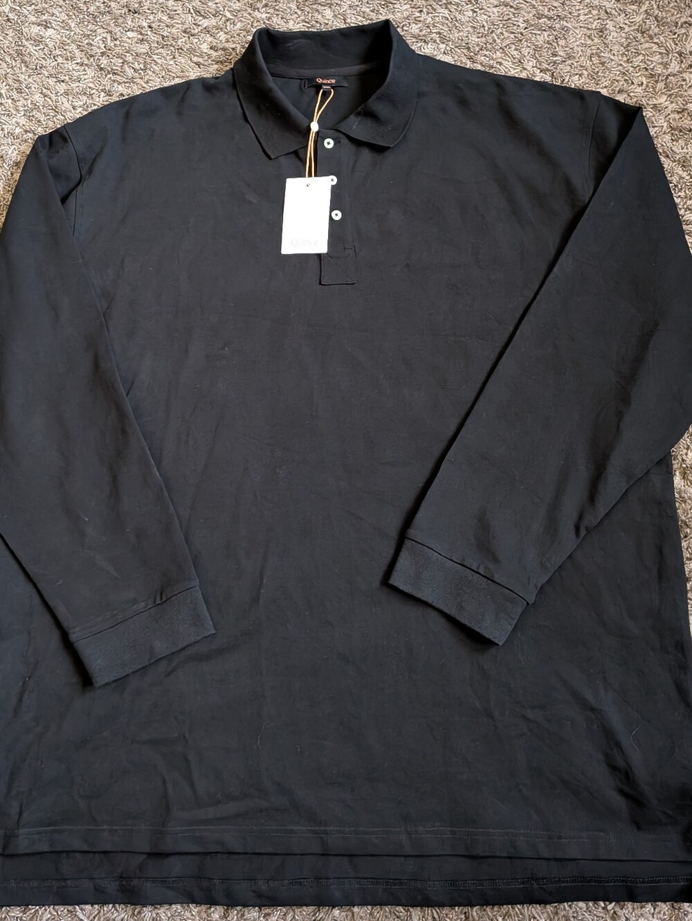 NWT Quince Black Organic Cotton Long Sleeve Polo Shirt Men's XXL